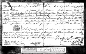 1857 JUL 18 Marriage Solemnized Charles B Hearn and Alicia A Crowford